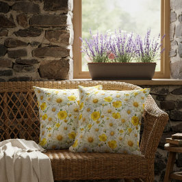 Geel Waterverf Wildbloemen Patroon  Kussen