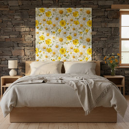 Geel waterverf wildbloempatroon  behang