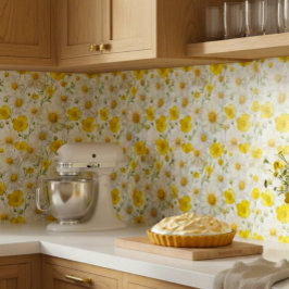 Geel waterverf wildbloempatroon behang