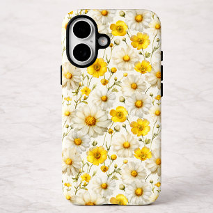 Geel waterverf wildbloempatroon iPhone 16 hoesje