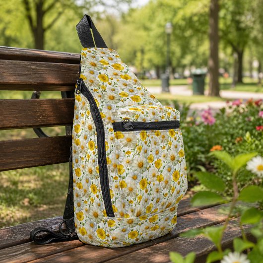Geel waterverf wilde bloem patronen sling bag