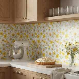 Geel Waterverf Wilde Bloemen Patroon Tegeltje