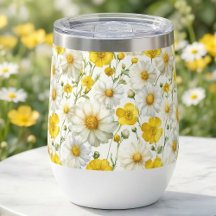 Geel waterverf wilde bloemenpatroon