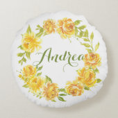 Geel waterverf zomer bloemenkrans kinderkamer rond kussen (Achterkant)