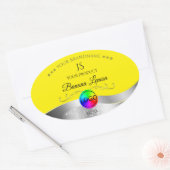 Geel Wavy Zilver Logo Monogram Productlabel Ovale Sticker (Envelop)