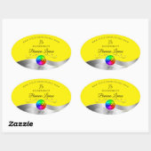 Geel Wavy Zilver Logo Monogram Productlabel Ovale Sticker (Vel)