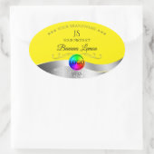 Geel Wavy Zilver Logo Monogram Productlabel Ovale Sticker (Tas)