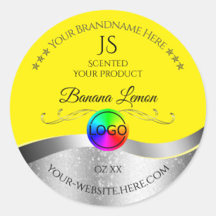 Geel Wavy Zilver Logo Monogram Productlabel Ronde Sticker