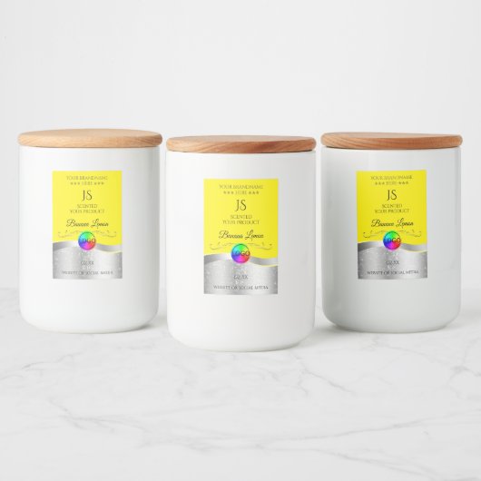 Geel Wavy Zilver Logo Monogram Productlabel Voedselcontainer Etiket (Flessen)