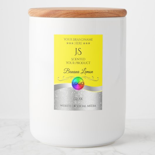 Geel Wavy Zilver Logo Monogram Productlabel Voedselcontainer Etiket (Voorkant)