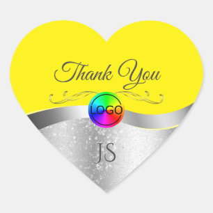 Geel Wavy Zilver met Logo Monogram Bedankt Hart Sticker