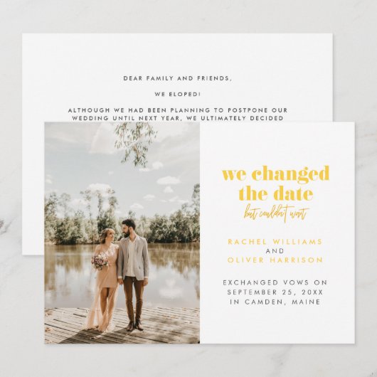 Geel We hebben de datum gewijzigd maar konden niet Aankondiging (Voorkant / Achterkant)