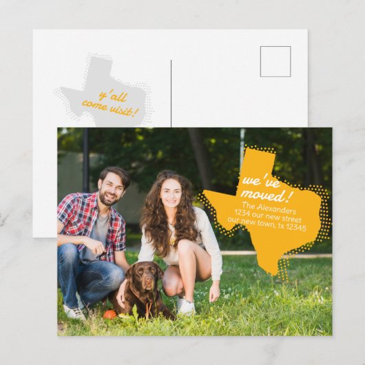 Geel We hebben verplaatst - Dotted Texas Bewegen Briefkaart (Voorkant / Achterkant)
