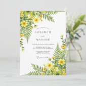 Geel Weelderig Botanisch Romantisch Huwelijk Kaart (Staand voorkant)