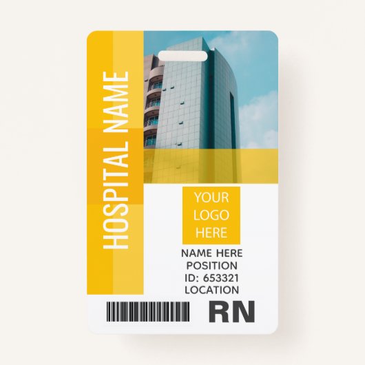 Geel werknemersfoto, streepjescode, Logo, naam-id Badge (Voorkant)