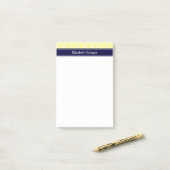 Geel Whisasje Damask #3 Navy Name Monogram Post-it® Notes (Op bureau)