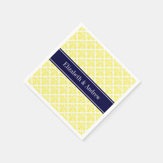  Geel Whisasje Damask #3 Navy Name Monogram Servetten (Hoek)