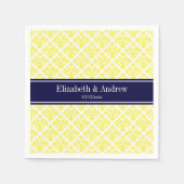 Geel Whisasje Damask #3 Navy Name Monogram Servetten (Voorkant)