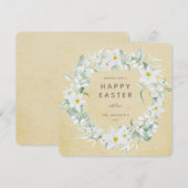 Geel+White Floral met Happy Paast Kaart (Voorkant / Achterkant)