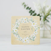 Geel+White Floral met Happy Paast Kaart (Staand voorkant)