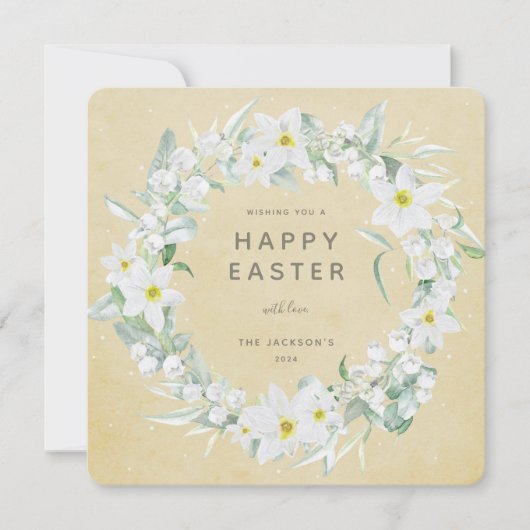 Geel+White Floral met Happy Paast Kaart (Voorkant)