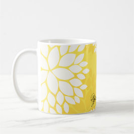 Geel White Floral Monogram Pattern Mok