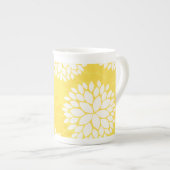 Geel White Floral Monogram Pattern Porselein Kop (Voorkant rechts)