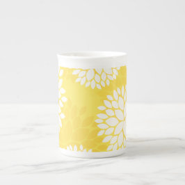 Geel White Floral Monogram Pattern Porselein Kop