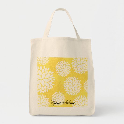 Geel White Floral Monogram Pattern Tote Bag (Voorkant)