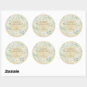 Geel + White Floral Wreate Paasbericht Ronde Sticker (Vel)
