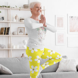 Geel White Simple Daisy Gold Leggings