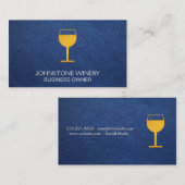 Geel wijnglas | Blauw leder Visitekaartje (Voorkant / Achterkant)