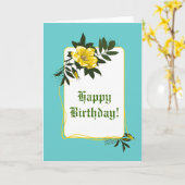 Geel wild roos aqua floral Happy Birthday Kaart (Gele Bloem)