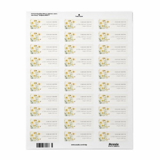 Geel Wildflower Bumble Bee Neutraal Adres Etiket (Full Sheet)