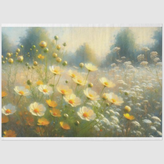 Geel Wildflower Impressionistische Schilderij Deco Tissuepapier (Voorkant)