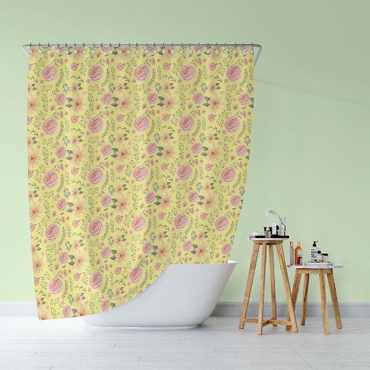 Geel  Wildflower Roos Pattern Douchegordijn