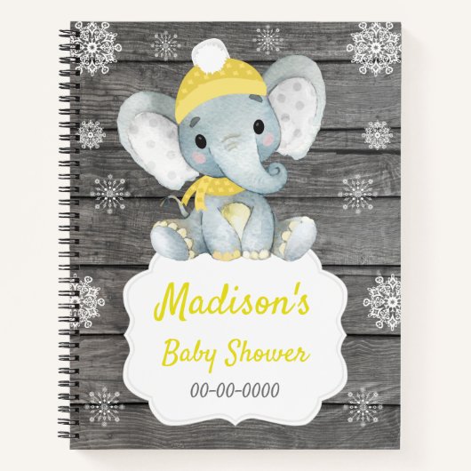 Geel Winter Olifant Boek Baby shower Rustiek (Voorkant)