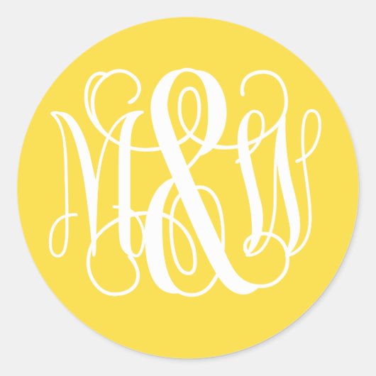 Geel Wit B&G Wijnstok Script Monogram DIY BG Ronde Sticker (Voorkant)