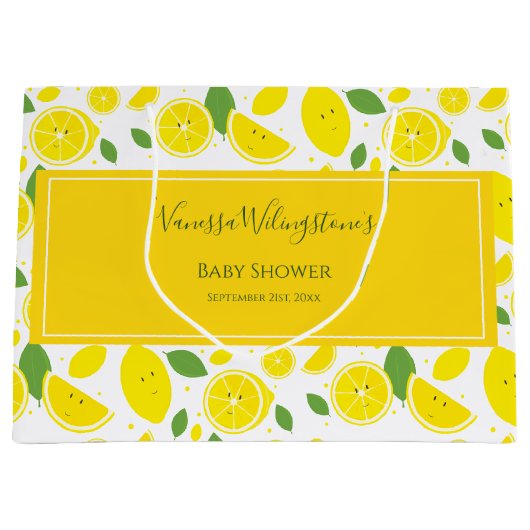 Geel wit Baby shower glimlachen Groot Cadeauzakje (Voorkant)