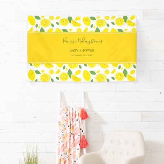 Geel wit Baby shower glimlachen Spandoek (Insitu)