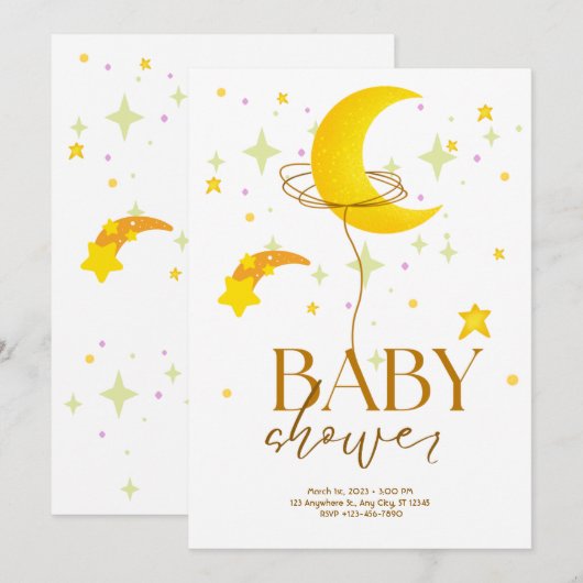 Geel wit Baby shower Kaart (Voorkant / Achterkant)