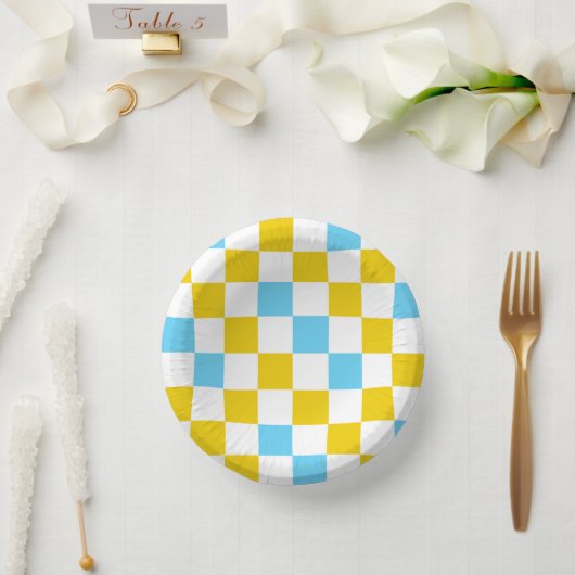 Geel Wit Blauw Geruit Ontwerp Papieren Kommen (Huwelijk)