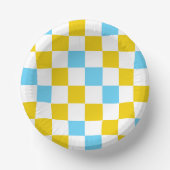 Geel Wit Blauw Geruit Ontwerp Papieren Kommen (Voorkant)