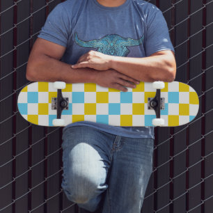 Geel Wit Blauw Geruit Ontwerp Persoonlijk Skateboard