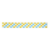 Geel Wit Blauw Geruit Ontwerp  Satijnen Lint (Voorkant)