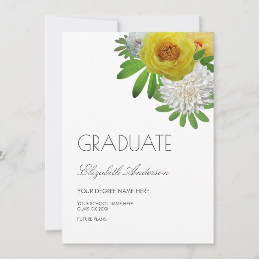 Geel & Wit Bloemen Afstuderen Aankondiging (Voorkant)