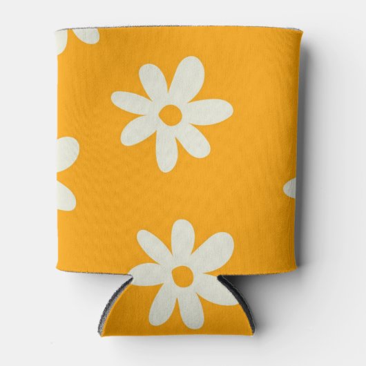 Geel Wit Bloemen Elegante Waterverf Bloem Blikjeskoeler (Voorkant)