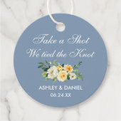 Geel Wit Bloemen Huwelijk Stoffig Blauw Flesje Lab Bedankjes Labels (Voorkant)