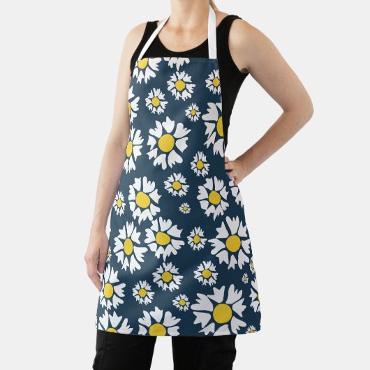 geel & wit Bloemen op blauw All-Over Print Schort (Insitu)