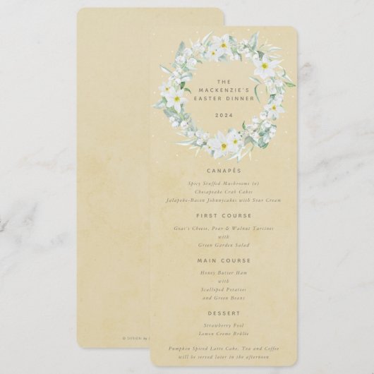 Geel Wit Bloemen Pasen krans Flat 4 gangen Menu (Voorkant / Achterkant)
